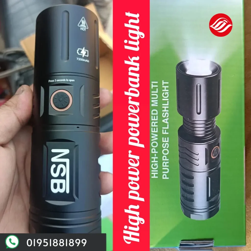 NSB waterproof zoom flashlight with 7200mAh battery and power bank function in black aviation aluminum body