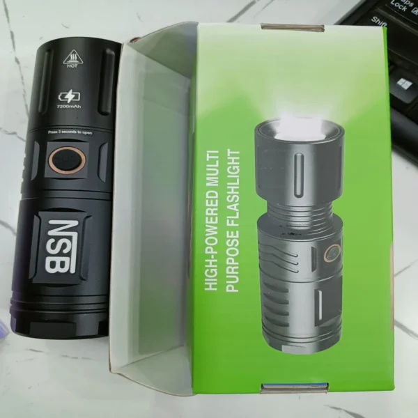 NSB waterproof zoom flashlight with 7200mAh battery and power bank function in black aviation aluminum body-ridalife.com/